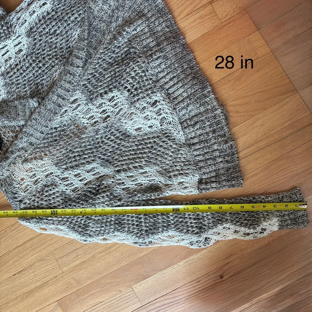 NWT Poof Dark Oatmeal/Ecru open crochet shrug / cardigan sweater, size MEDIUM - Picture 11 of 11